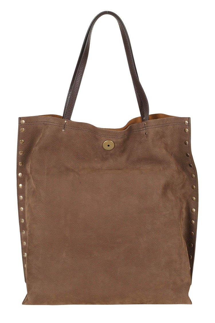 Zanellato Large Tote Handbag In Soft Nabuk Leather With Gold Studs