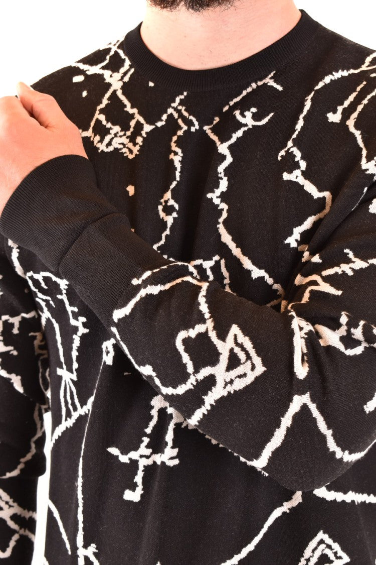 Neil Barrett Abstract Pattern Crew Neck Knitwear In Black