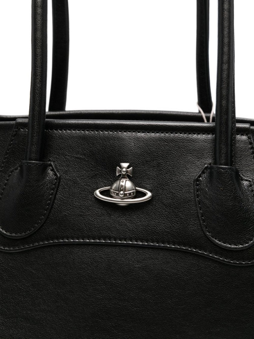 Vivienne Westwood Black Leather Orb Plaque Top Bag