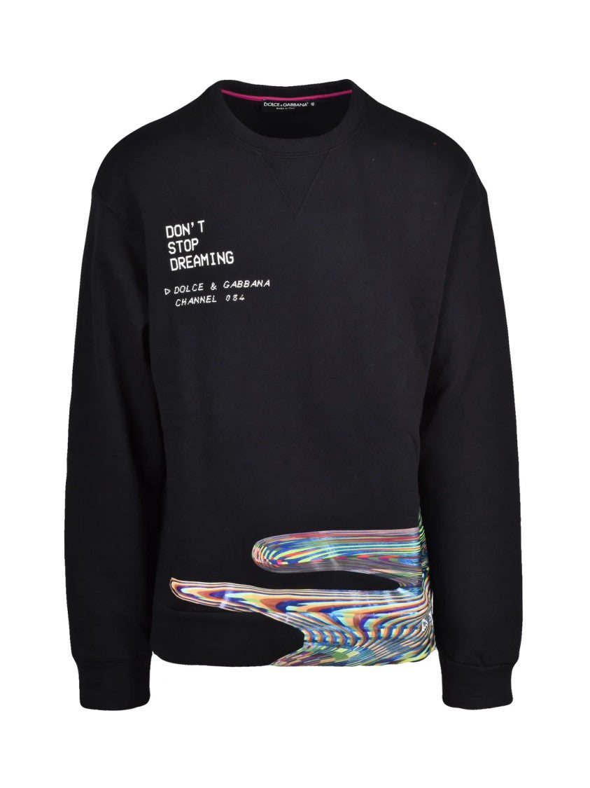 Dolce & Gabbana Black Abstract Glitch Pattern Cotton-Blend Sweatshirt