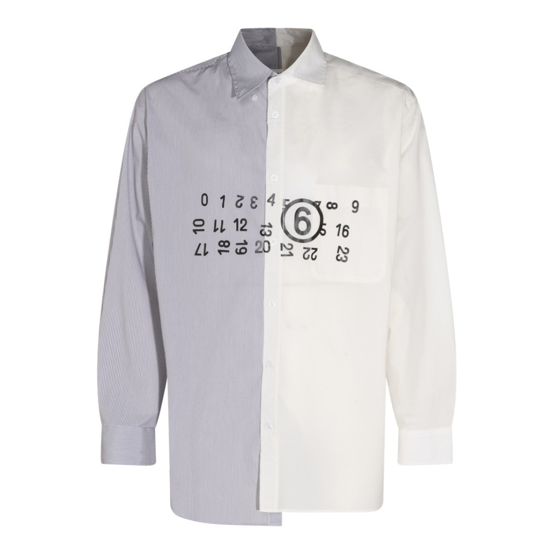 Mm6 By Maison Margiela Two-Tone Button-Down Shirt With Numeric Print