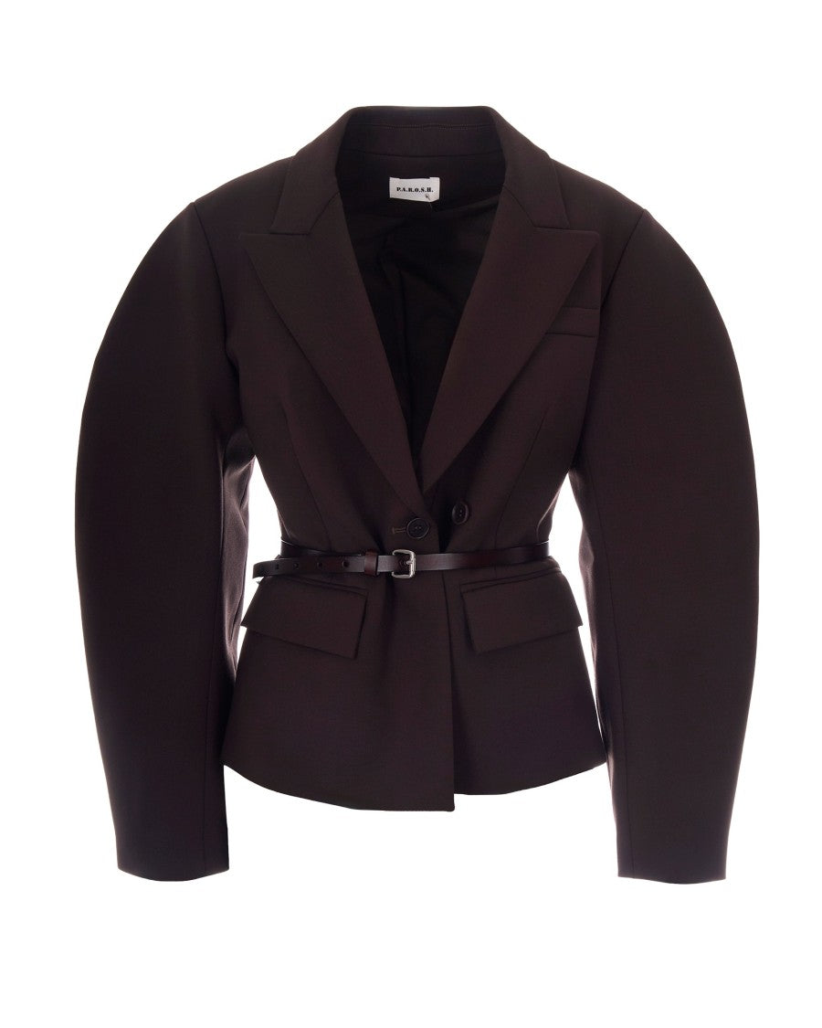 P.A.R.O.S.H. Dark Brown Double-Breasted Wool-Blend Blazer