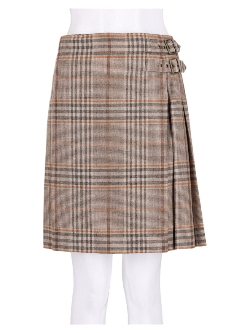 Burberry Beige Plaid Pleated Wool Mini Skirt