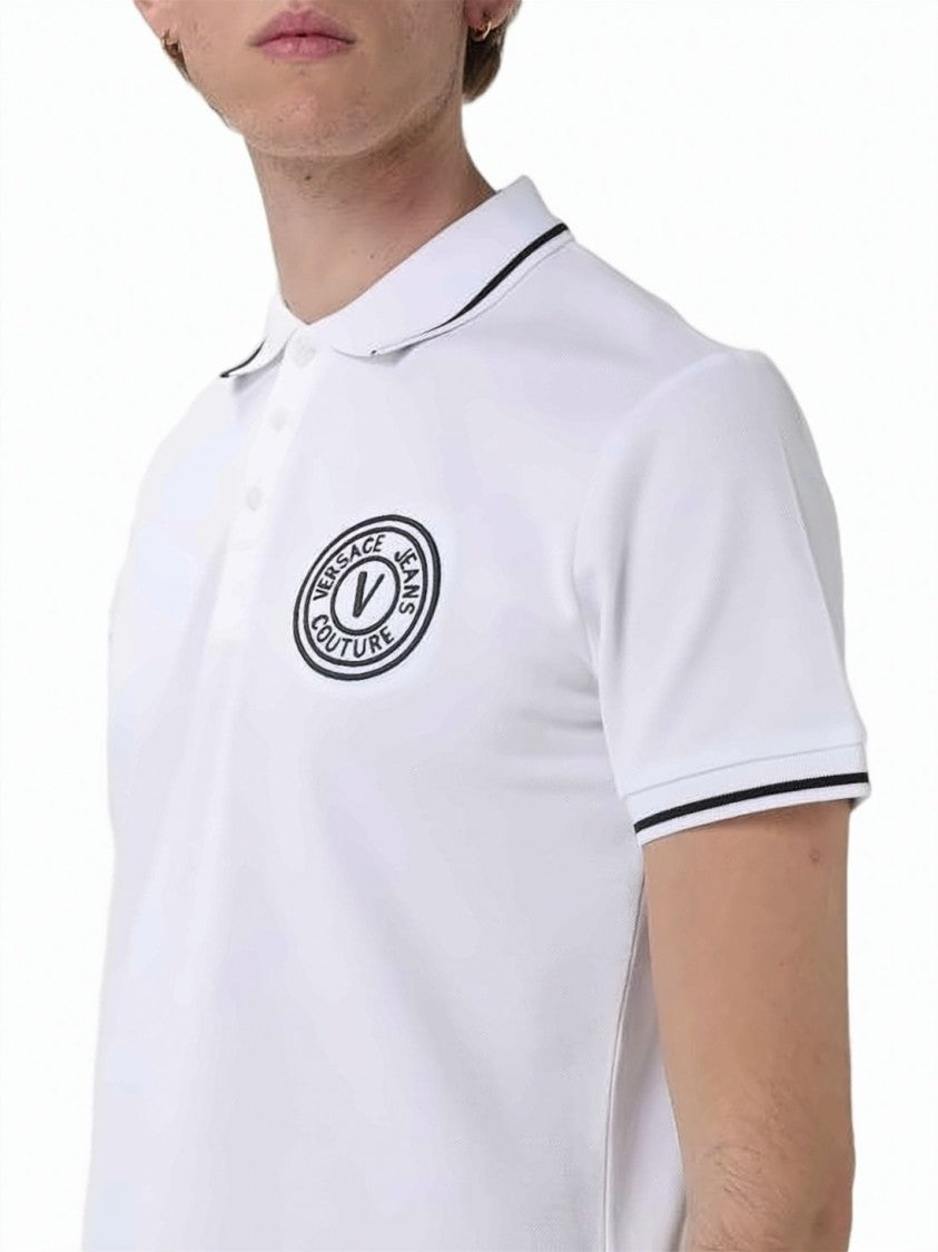 Versace Short-Sleeve Polo Shirt With Black Piping