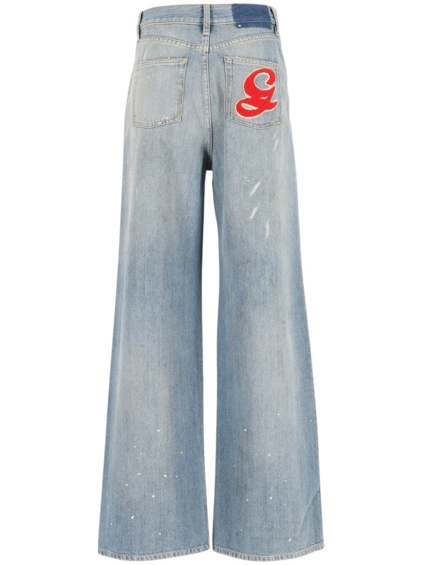 Golden Goose Wide-Leg Boyfriend Trousers With Distressed Denim Finish
