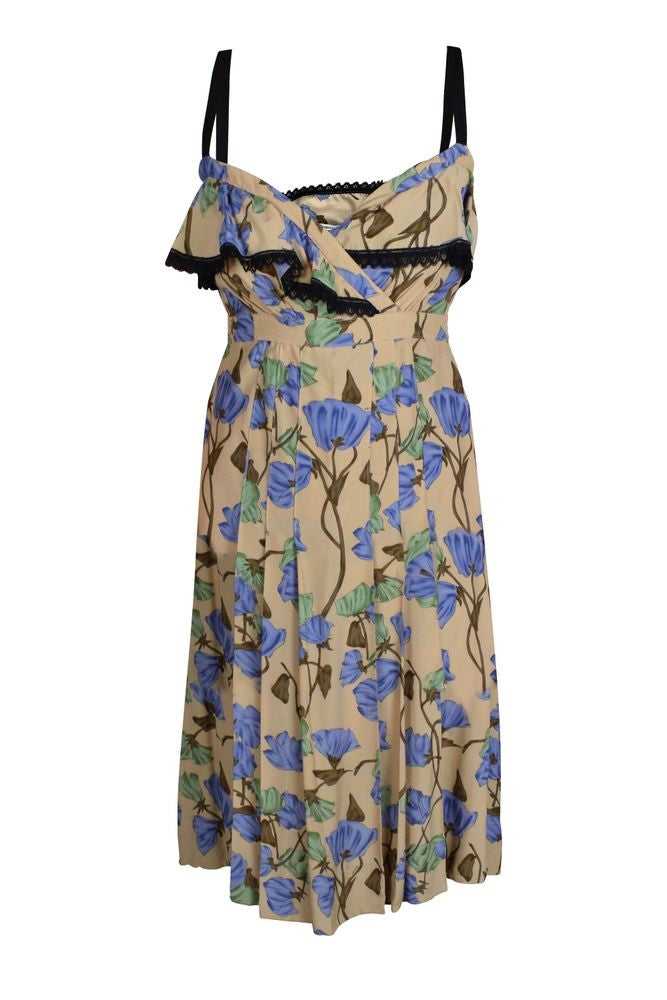 Prada Floral Embellished Day Dress With Lace Detail