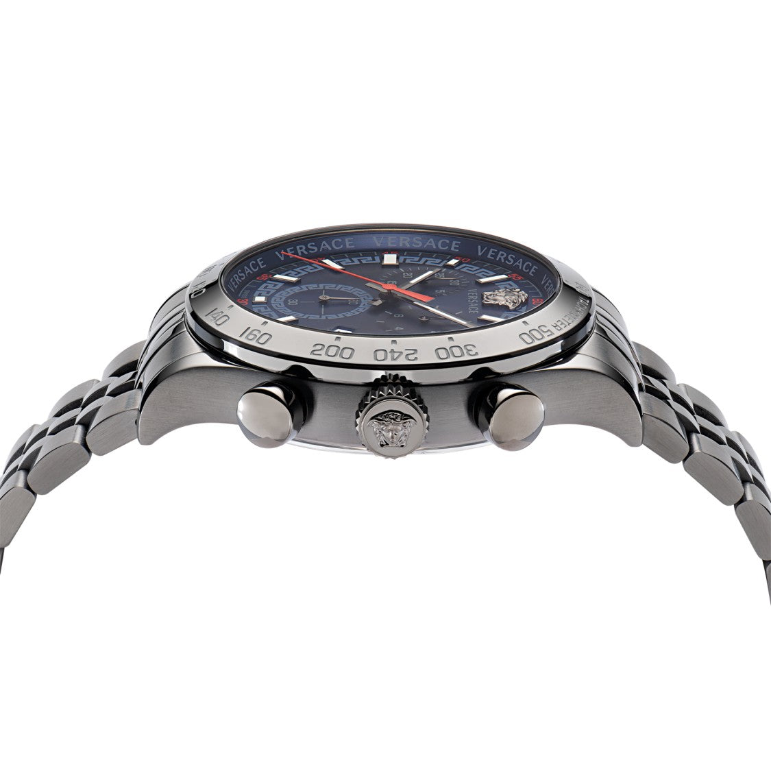 Versace 43Mm Stainless Steel Chronograph With Blue Dial And Medusa Detail