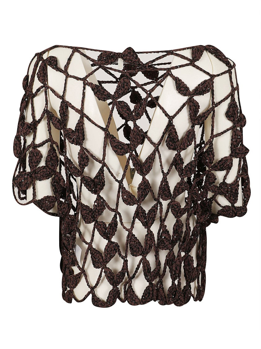 Antonelli Firenze Saponaria Sequined Crochet Short Sleeve Top