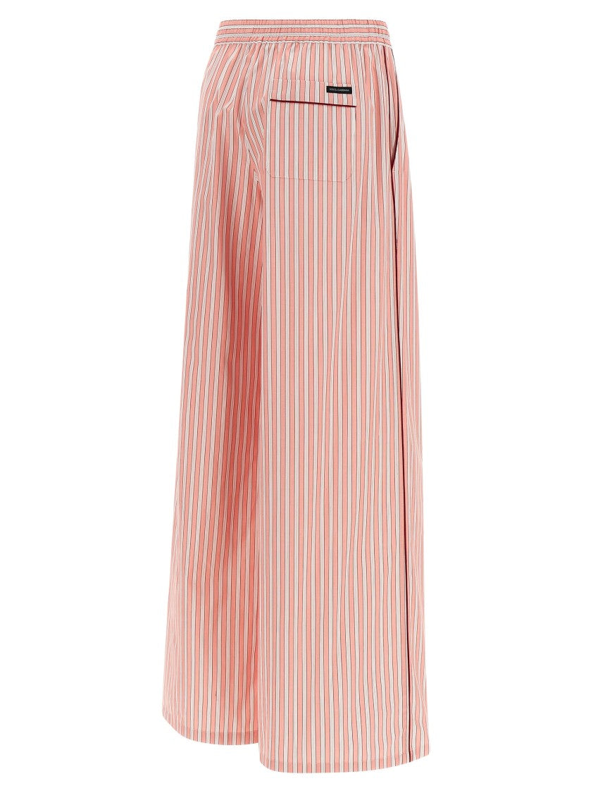 Dolce & Gabbana Wide-Leg Striped Poplin Pants With Contrast Piping