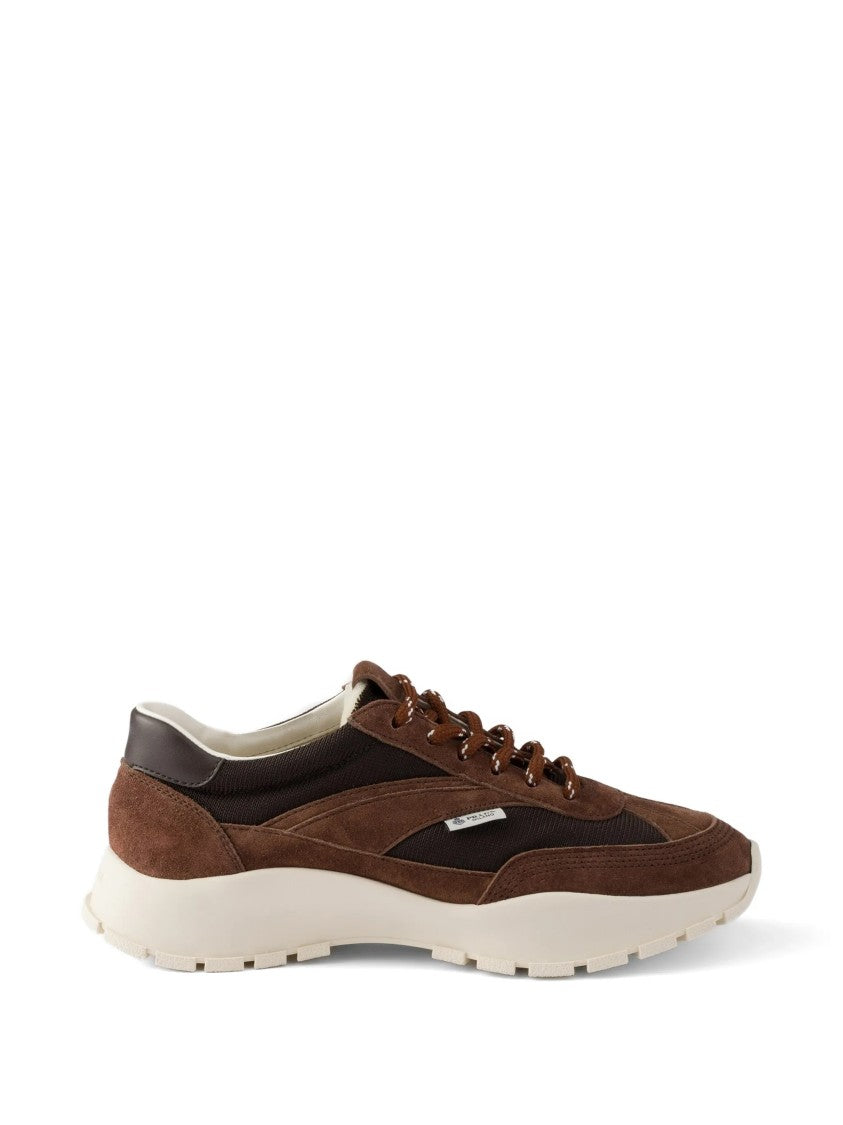 Prada Brown Tech Mesh Leather Sneakers