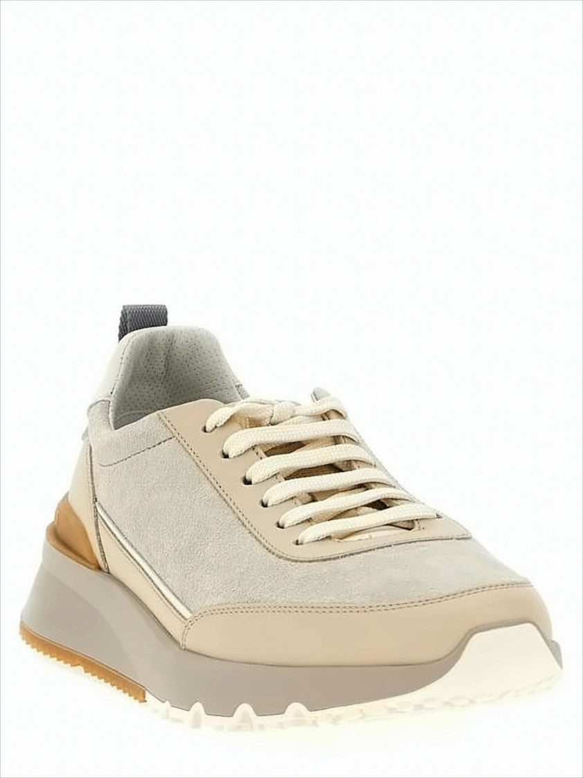 Brunello Cucinelli Calf Leather Sneakers With Smooth And Suede Finish