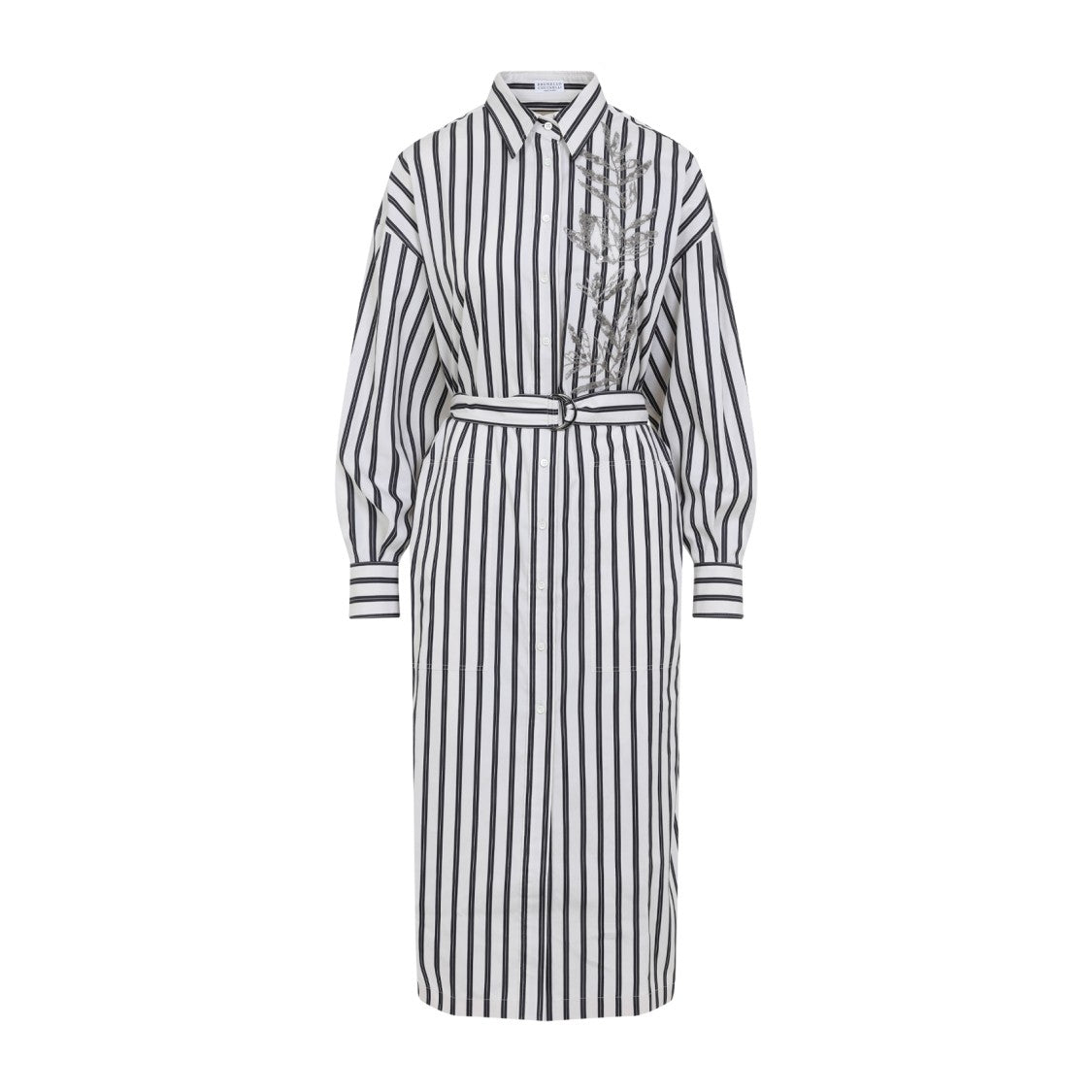 Brunello Cucinelli Striped White And Black Cotton Midi Dress