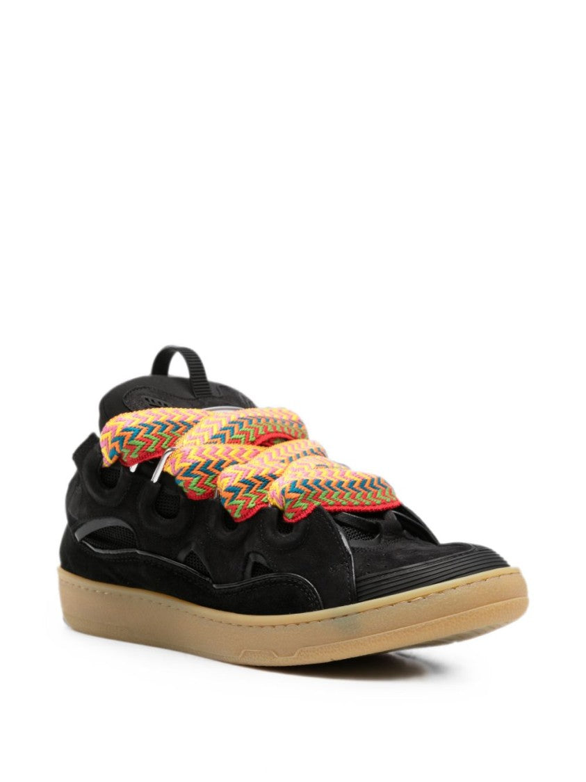 Lanvin Black Silk And Nylon Sneakers With Multicolored Zigzag Laces
