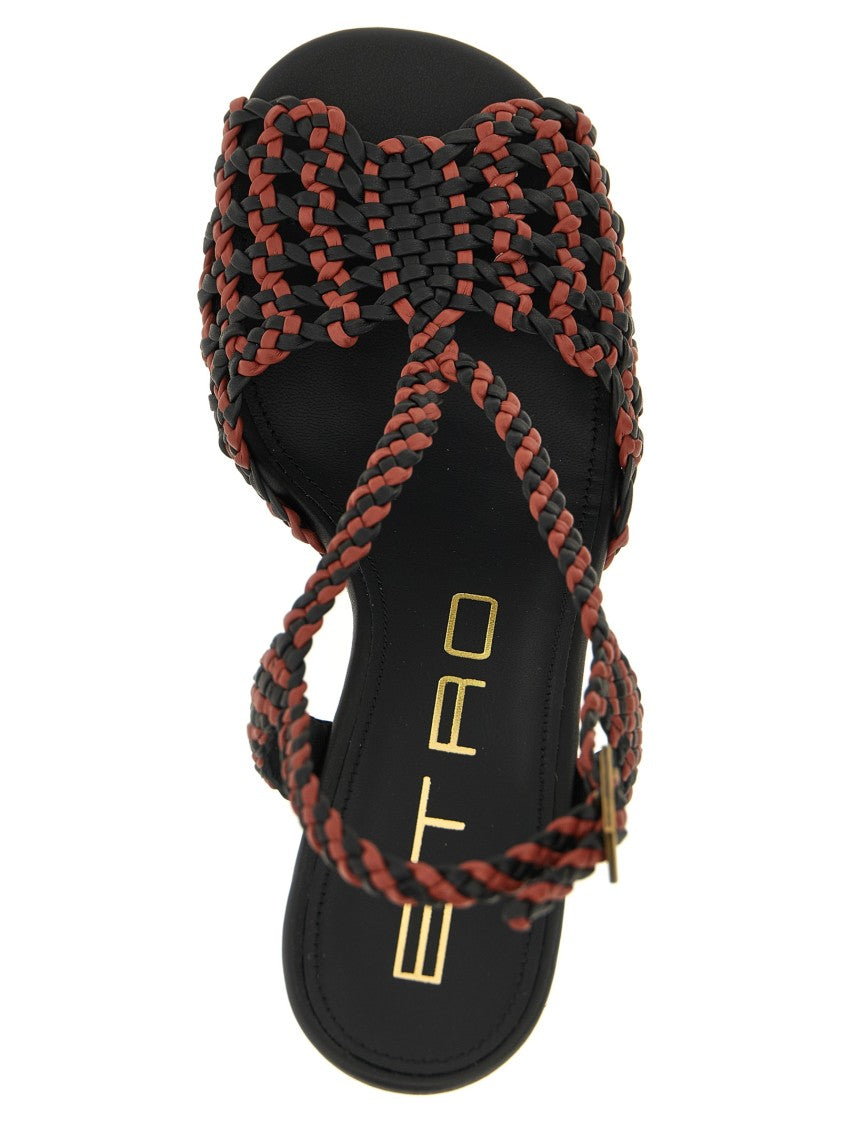 Etro Two-Tone Woven Fabric Sandals With Adjustable Strap And Leather Sole