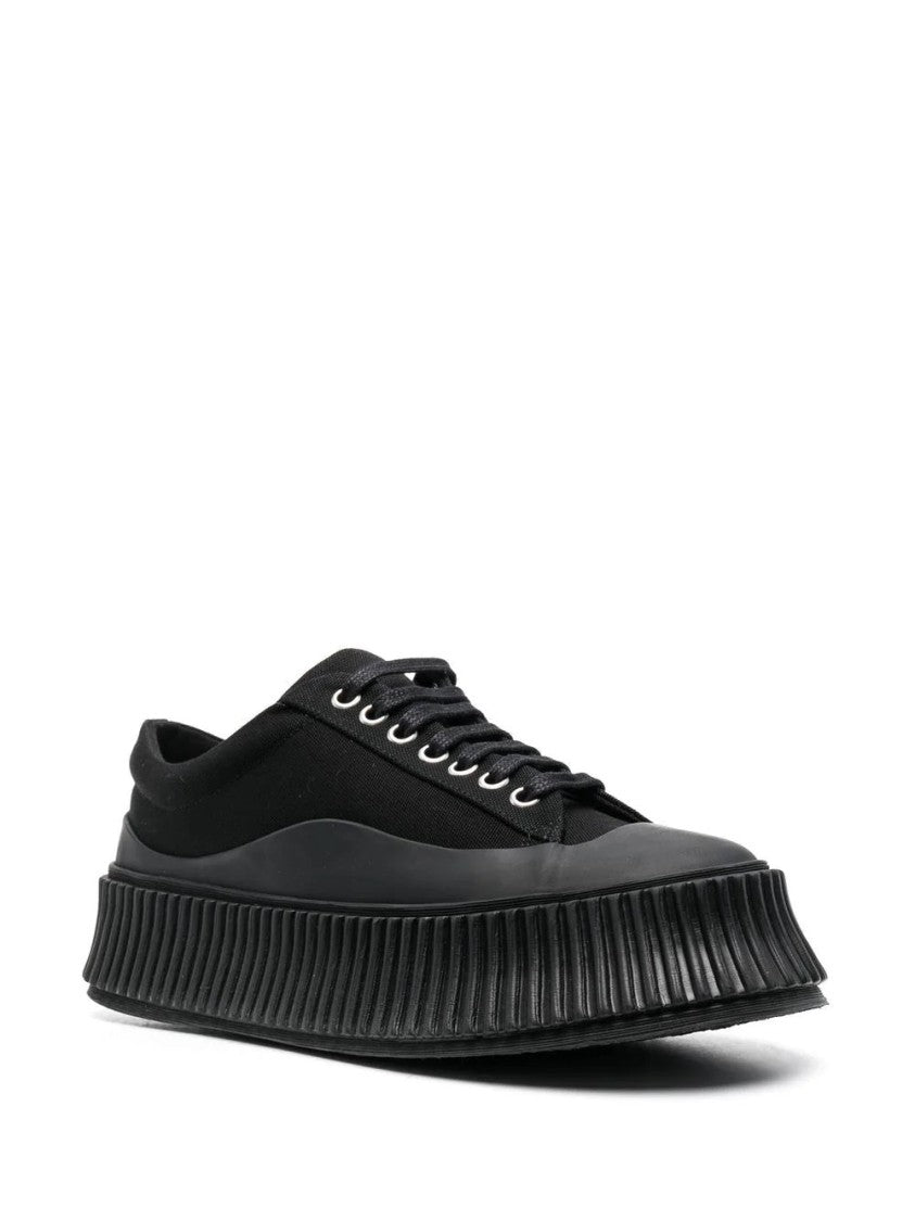Jil Sander Low-Top Black Leather Trainers With Ridged Sole