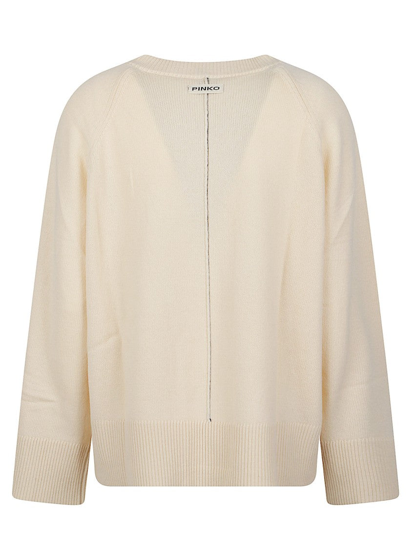 Pinko Valencia Light Beige Central Seam V-Neck Sweater