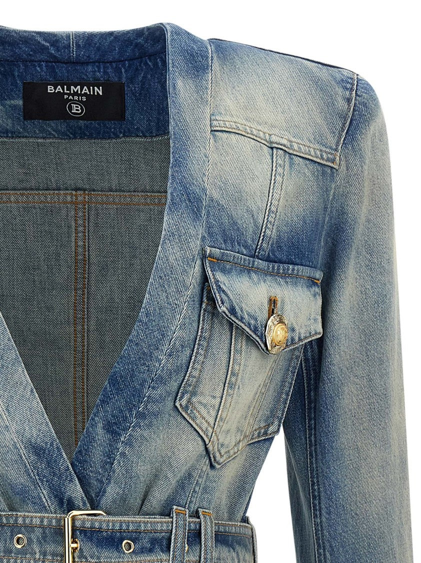 Balmain Stonewashed Cotton Denim Blazer