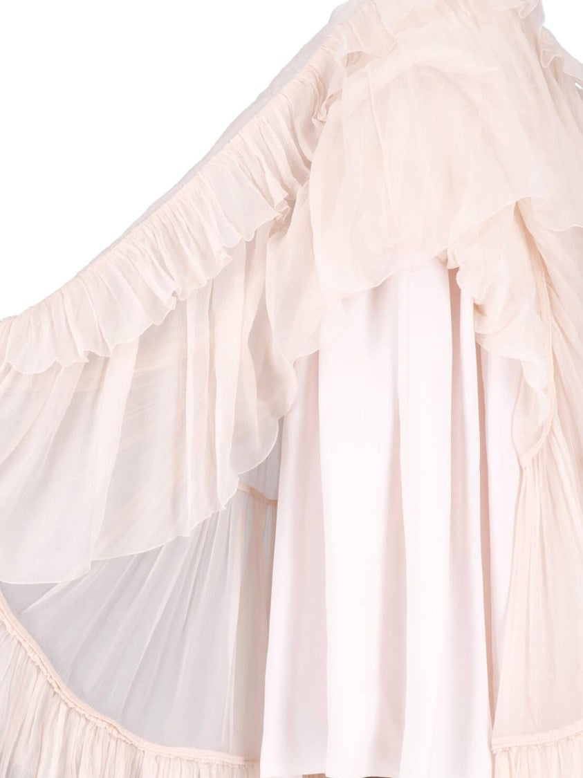 Chloé Pink Tiered Ruffled Silk Muslin Maxi Skirt