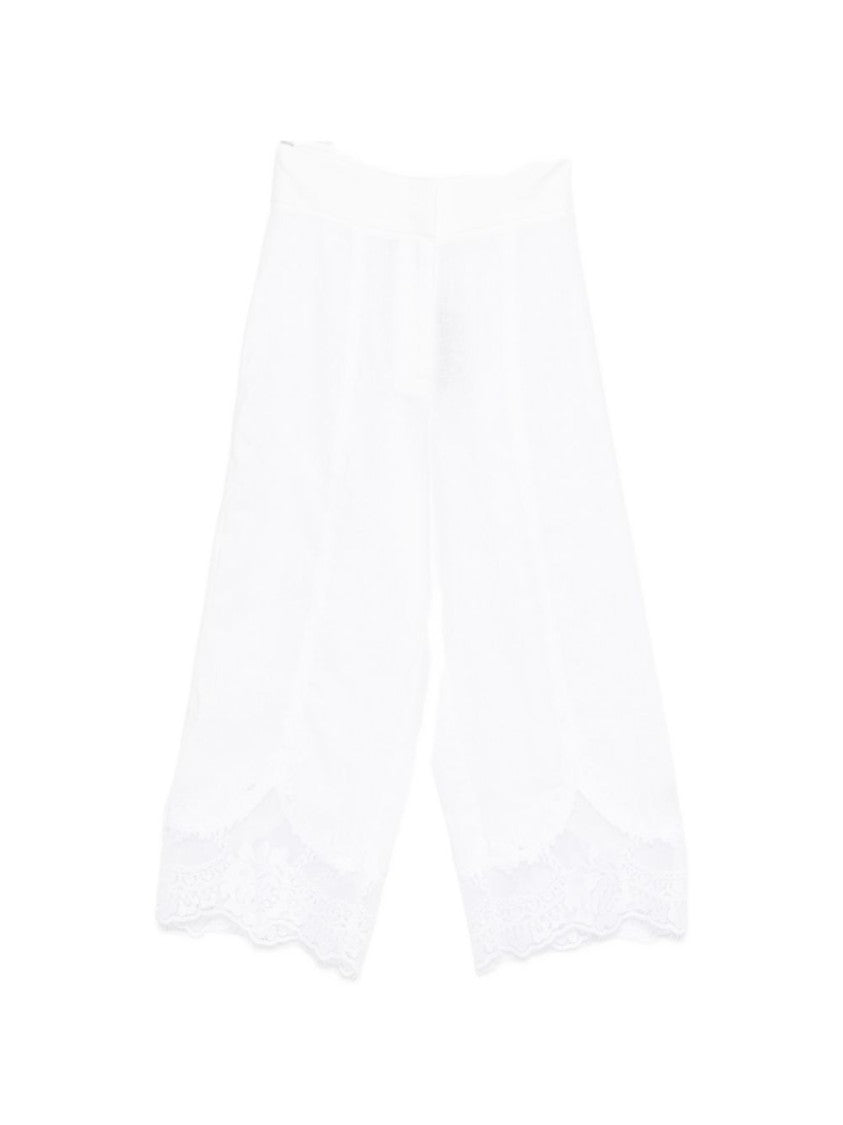 Twin-Set White Lace Trim Cropped Pants