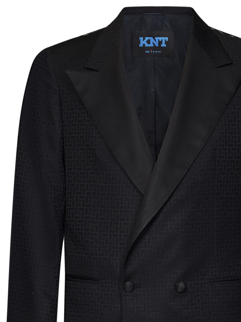 Kiton Black Double-Breasted Faux Tuxedo Jacket