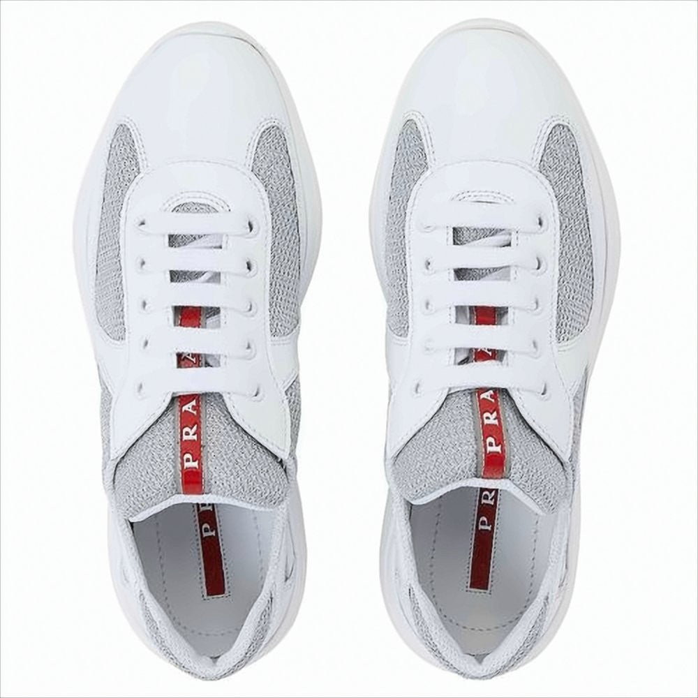 Prada Chunky White Sneakers With Calf Leather And Fabric Mesh Panels