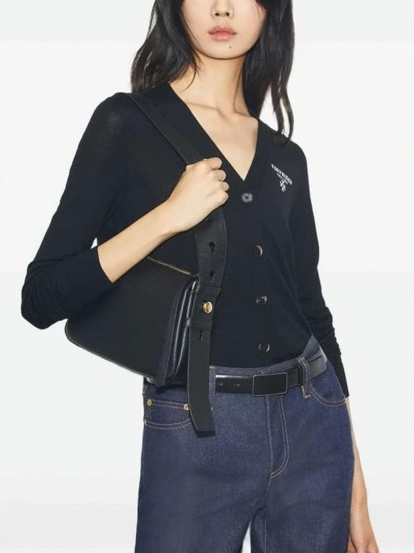 Tory Burch Brown Textured Cow Leather Keyhole Shoulder Bag