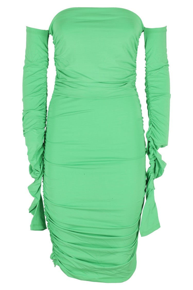 The Andamane Off-Shoulder Draped Green Mini Dress By The Andamane