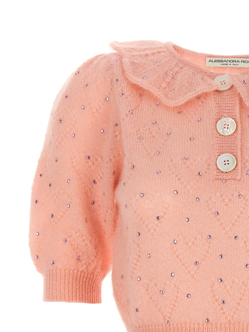 Alessandra Rich Rhinestone Appliqué Mohair Blend Sweater