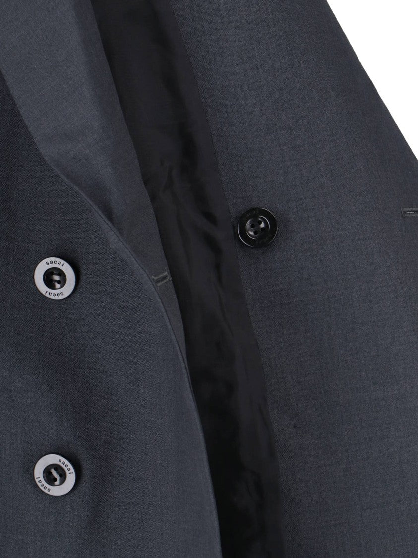 Sacai Double-Breasted Grey Jacket With Lance Lapel And Contemporary Design