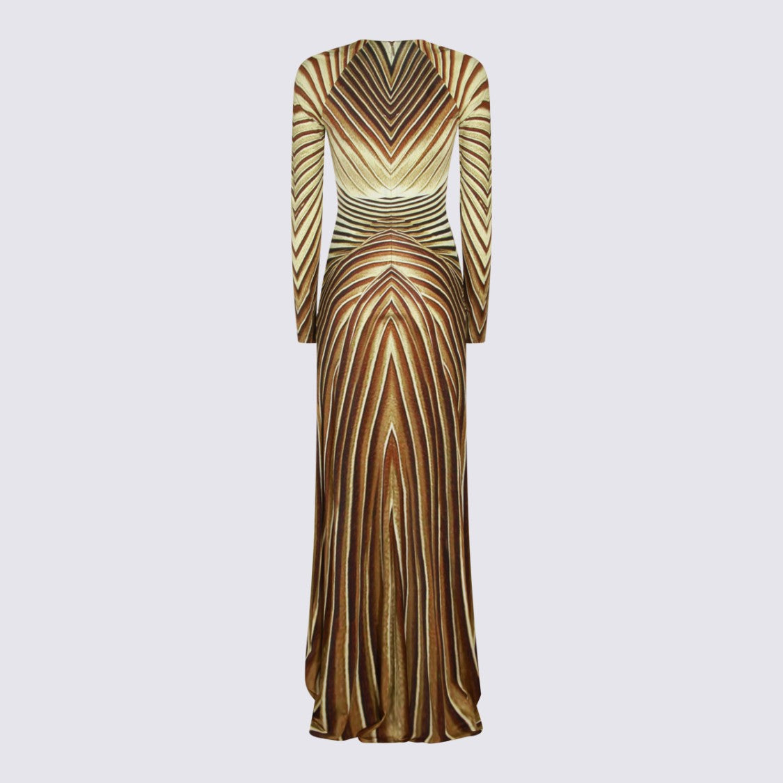 Roberto Cavalli Maxi Dress With Radiating Stripe Pattern And Gold-Tone Snake Detail