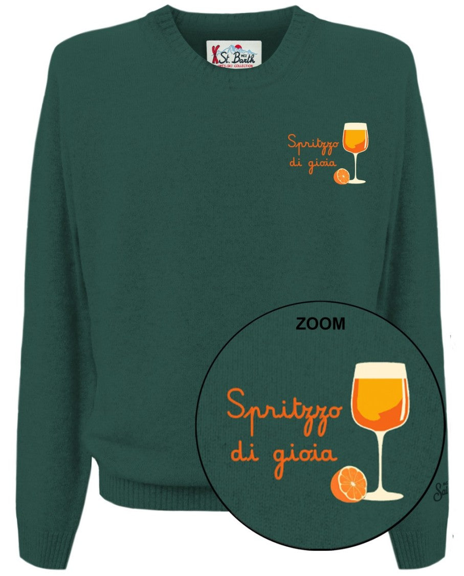 Mc2 Saint Barth Green Crewneck Sweater With Front Lettering