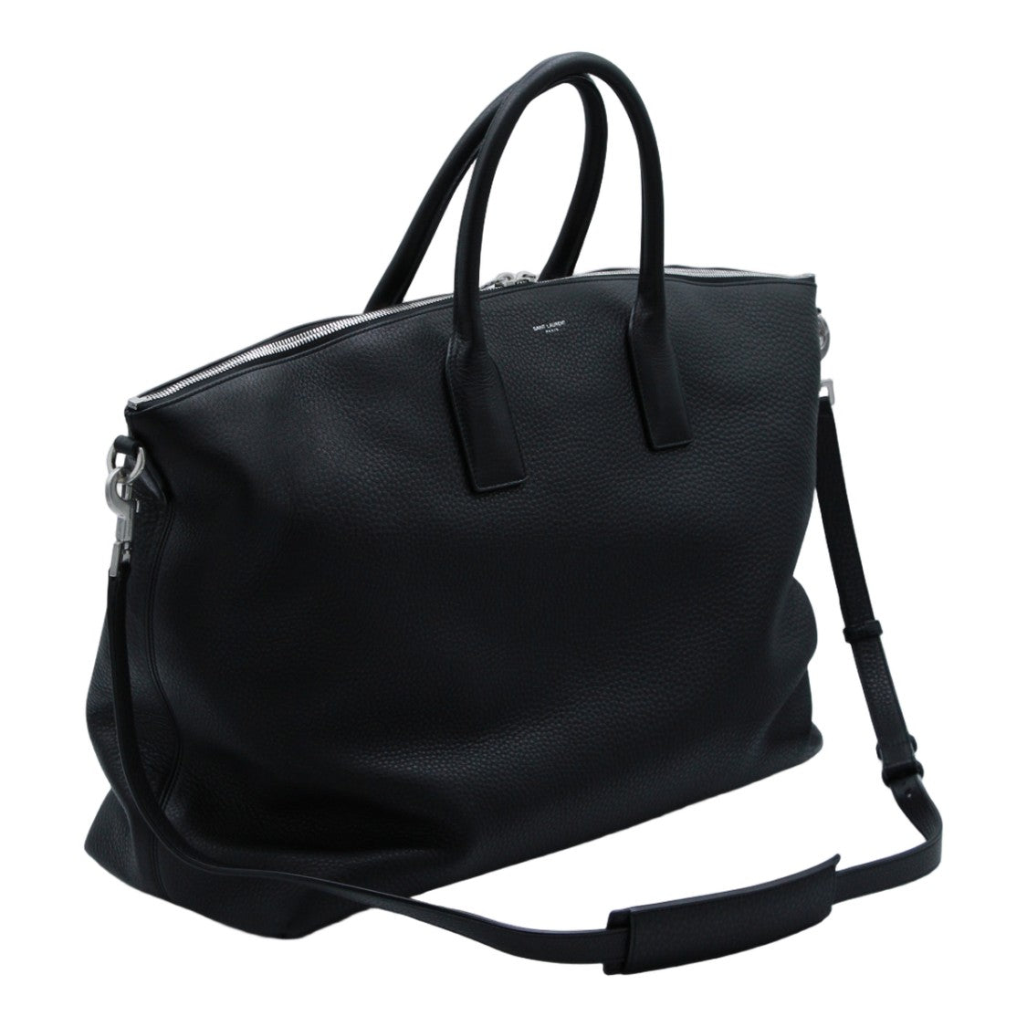 Saint Laurent Structured Black Pebbled Leather Bag