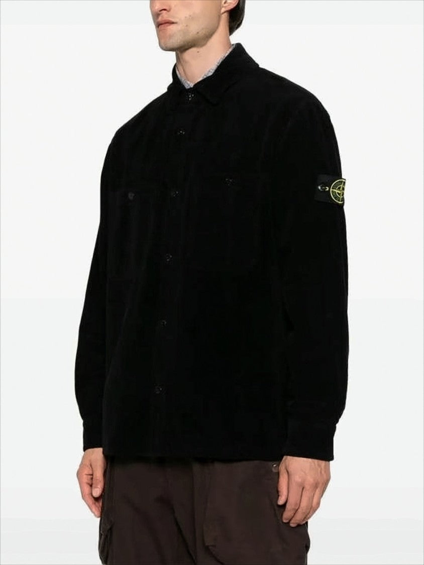 Stone Island Classic Black Corduroy Jacket With Button-Up Front