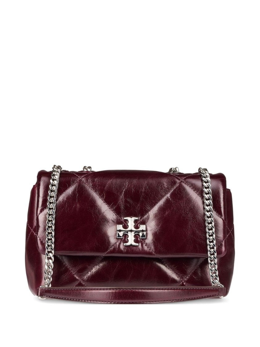 Tory Burch Quilted Burgundy Handbag With Chain Strap And Logo Accent