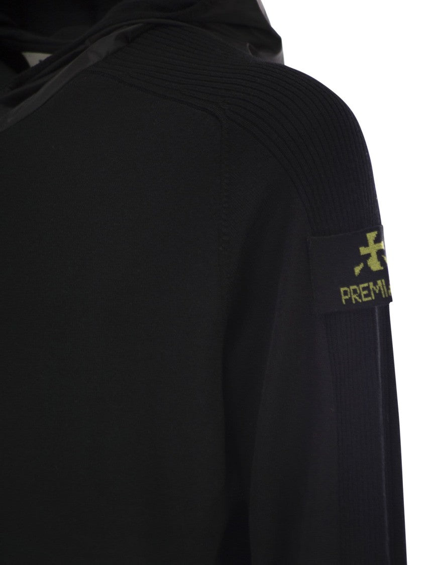 Premiata Wool Cardigan With Nylon Hood