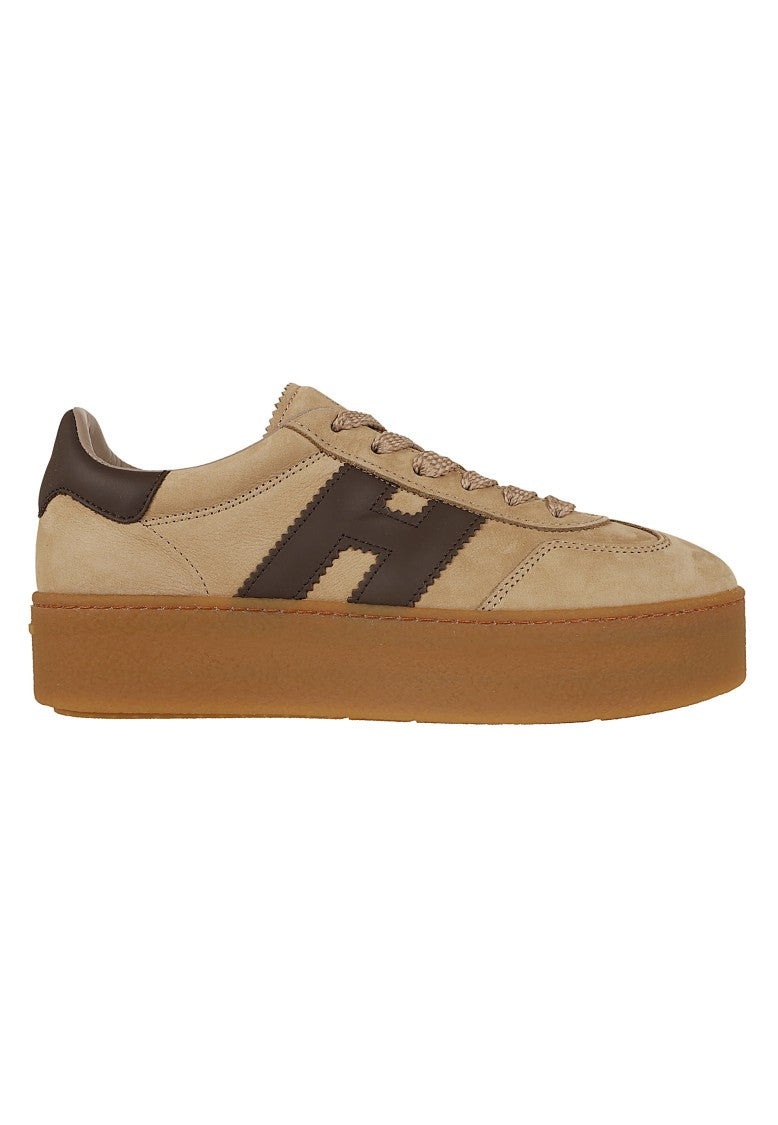 Hogan Beige Textured Nubuck H681 Platform Sneakers