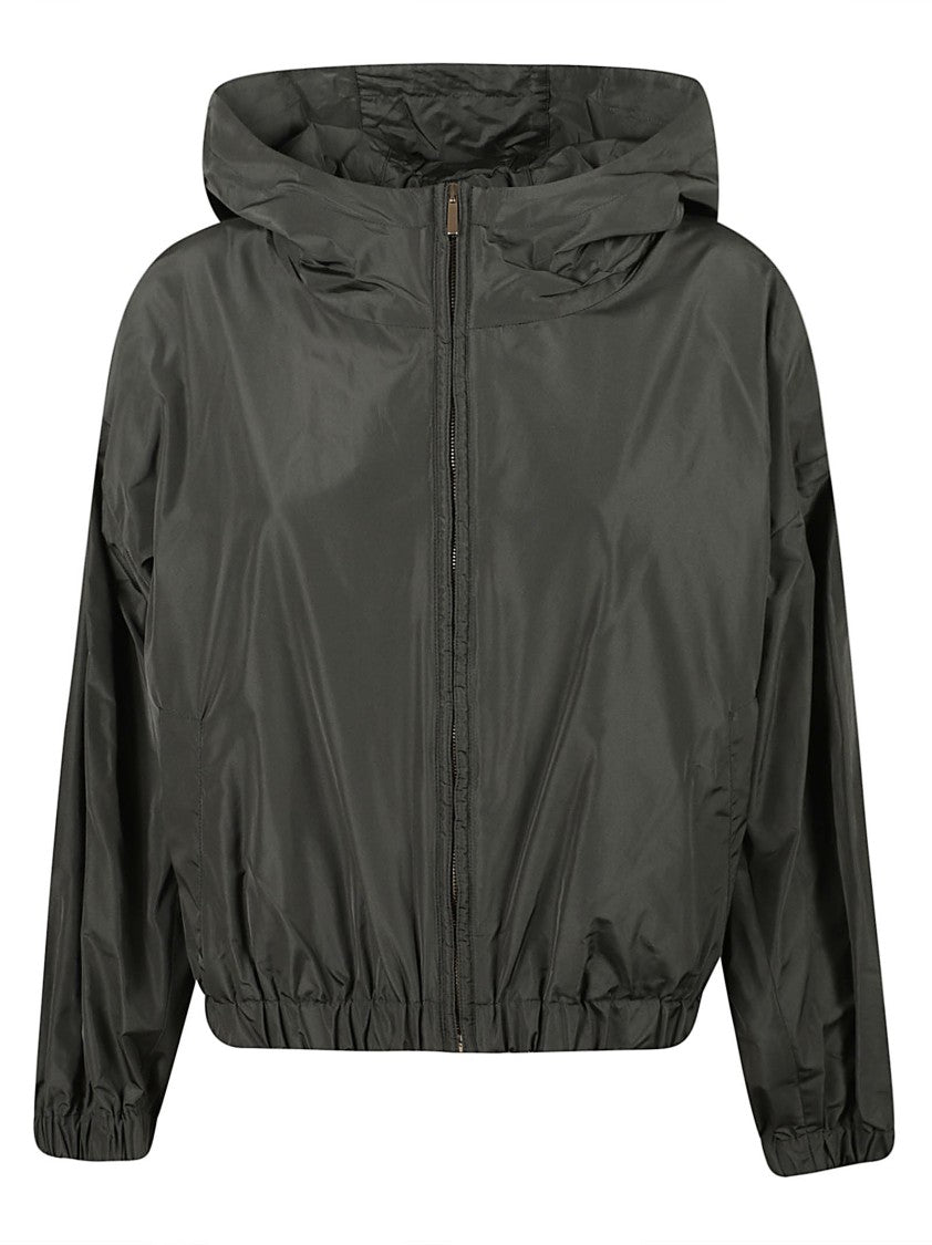 Max Mara Cropped Black Jacket With Front Zipper And Hood