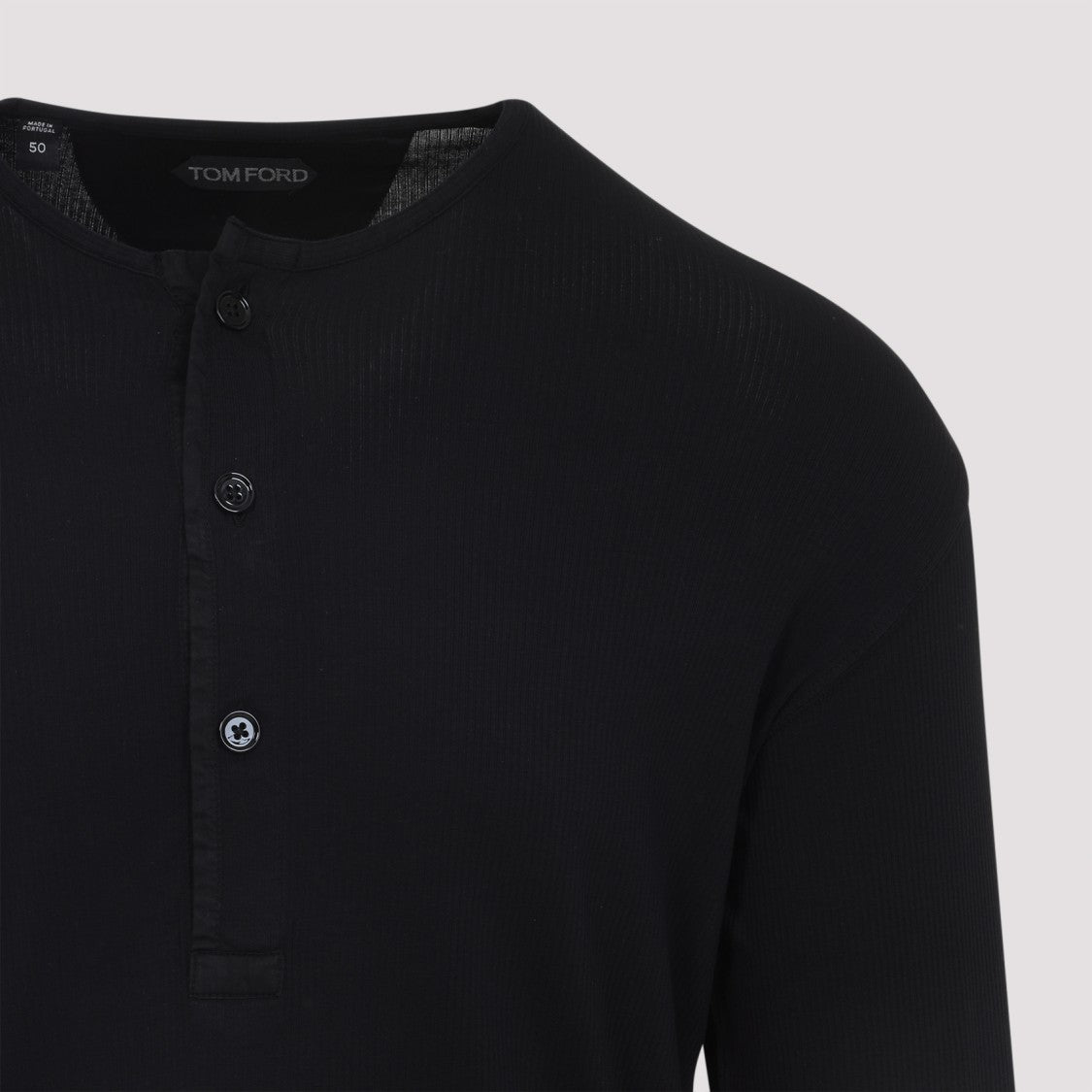 Tom Ford Black Henley Cotton T-Shirt