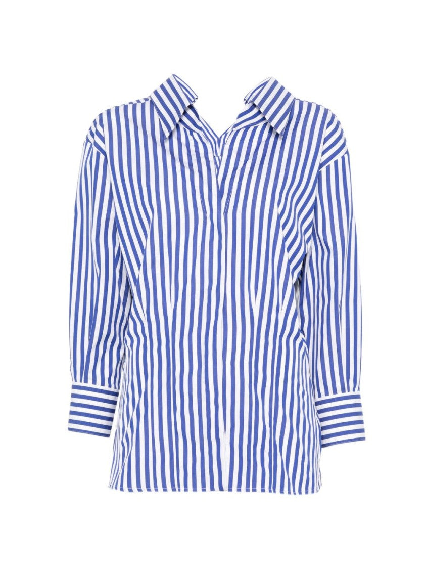 Givenchy Vertical Blue And White Stripe Off-Shoulder Shirt