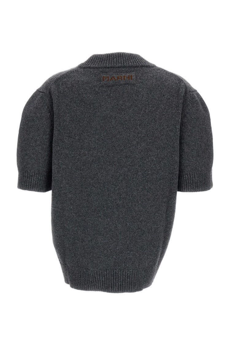 Marni Grey V-Neck Cashmere Knit Top