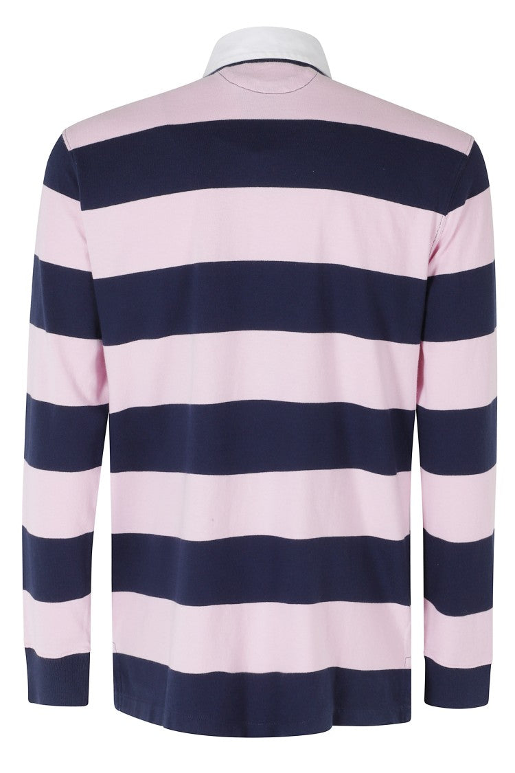Polo Ralph Lauren Pink Striped Long Sleeve Ribbed Cuffs Cotton Rugby Polo Shirt