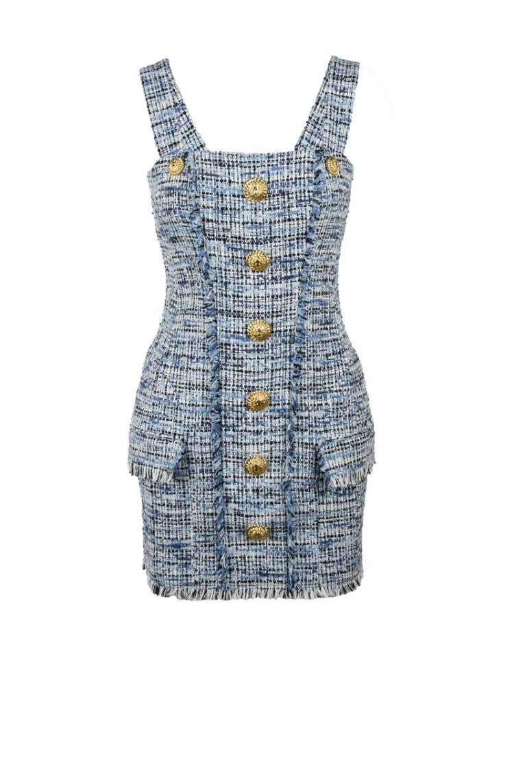 Balmain Short Bouclé Dress - Blue