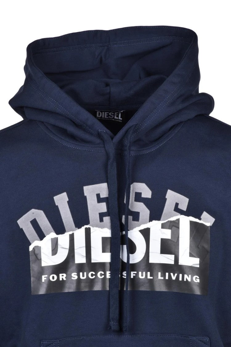 Diesel Blue Graphic Cotton Hoodie