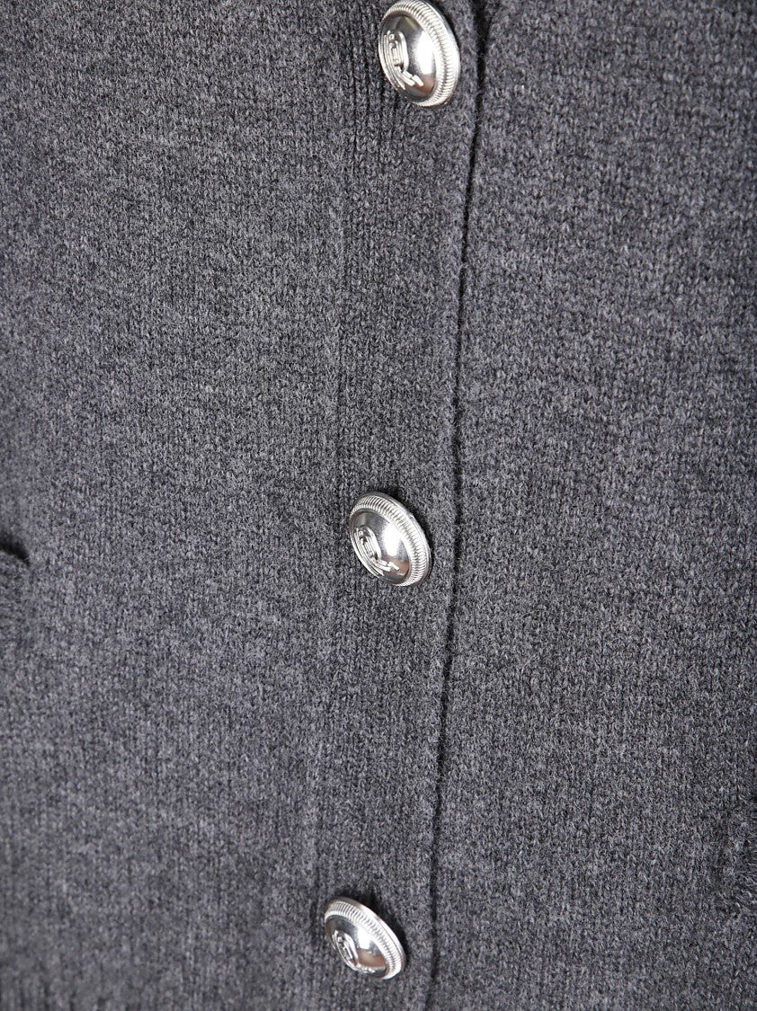 Paco Rabanne Oversized Cardigan With Deep V-Neck And Metallic Accents