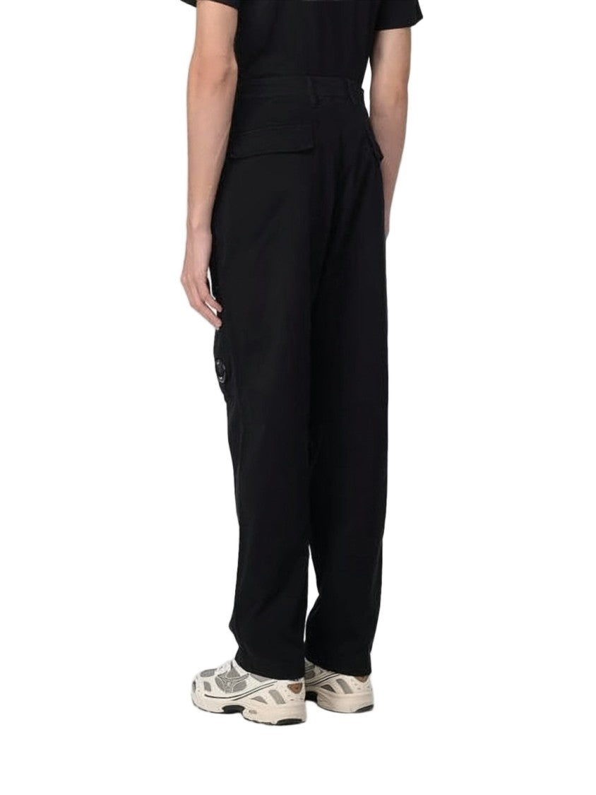 C.P. Company Minimalist Black Straight Pants With Utilitarian Flap Pocket