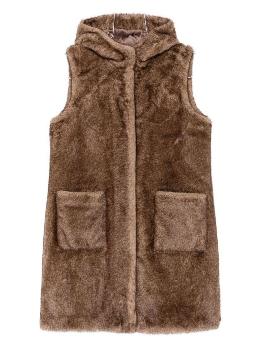 Betta Corradi Sleeveless Brown Faux Fur Coat