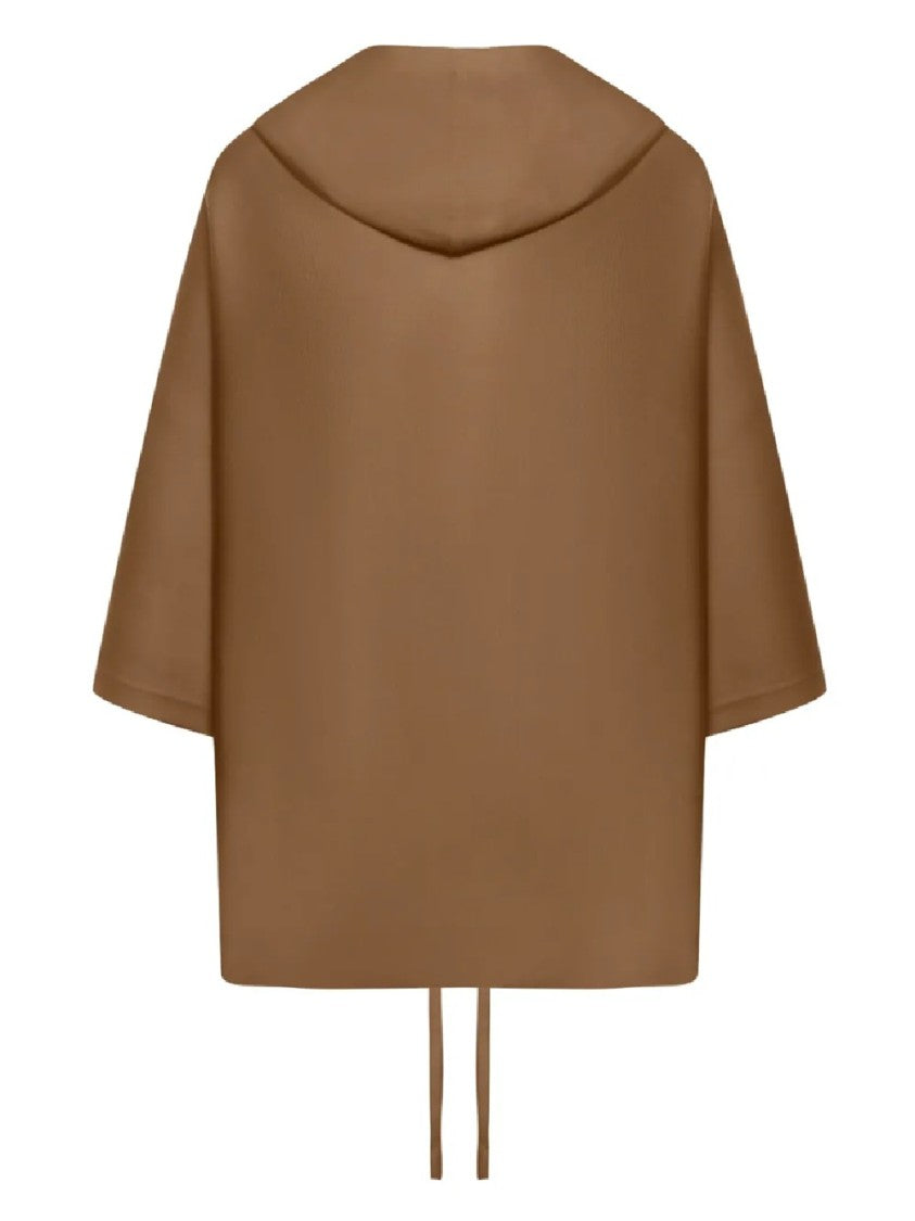 Max Mara Open-Front Brown Wool Cape With Hood