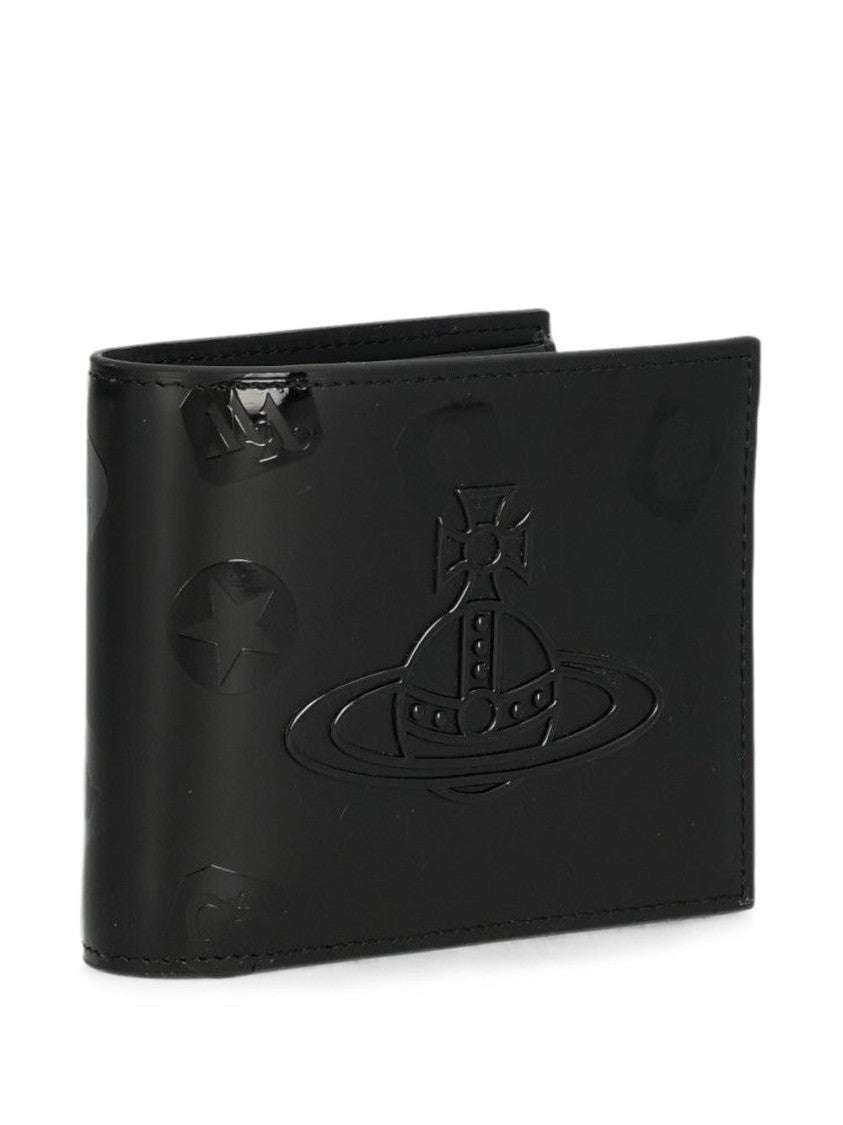Vivienne Westwood Black Embossed Planetary Motif Leather Wallet