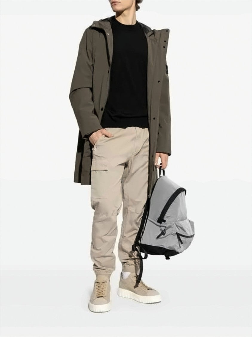 Stone Island Crew Neck Black Wool Sweater With Distinctive Patch Detail