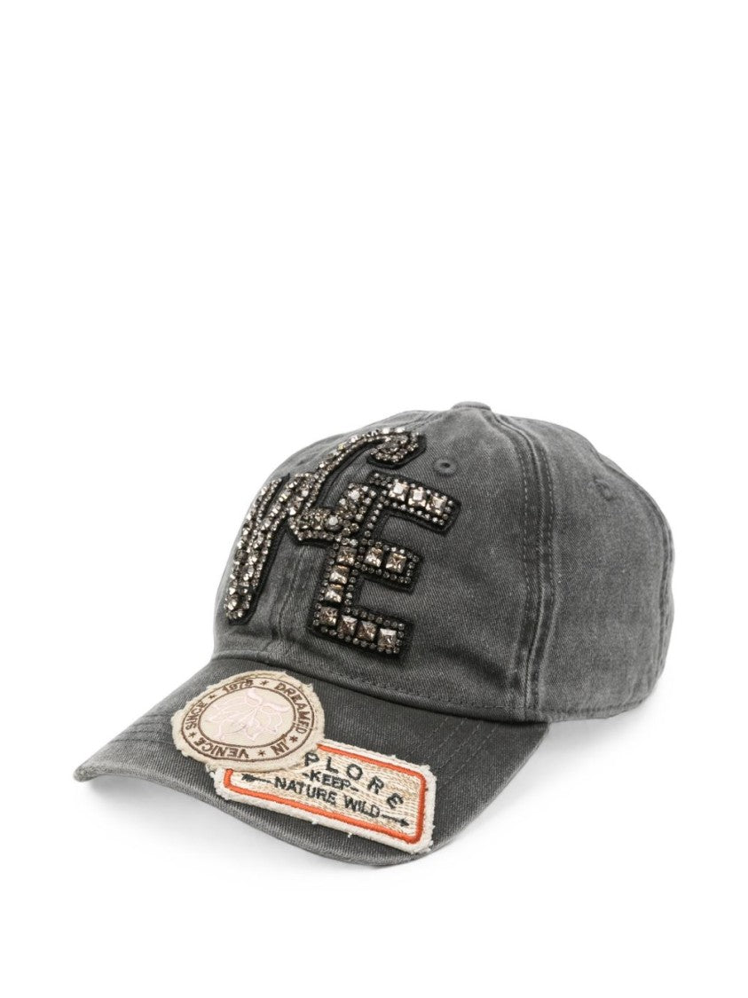 Golden Goose Embellished Black Cap With Distressed Finish